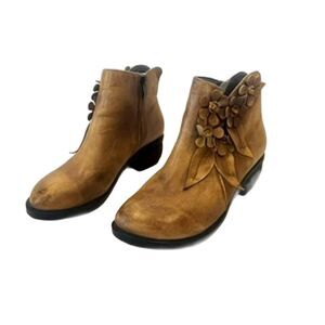 Socofy Handmade Leather Floral Ankle Boots Size 38